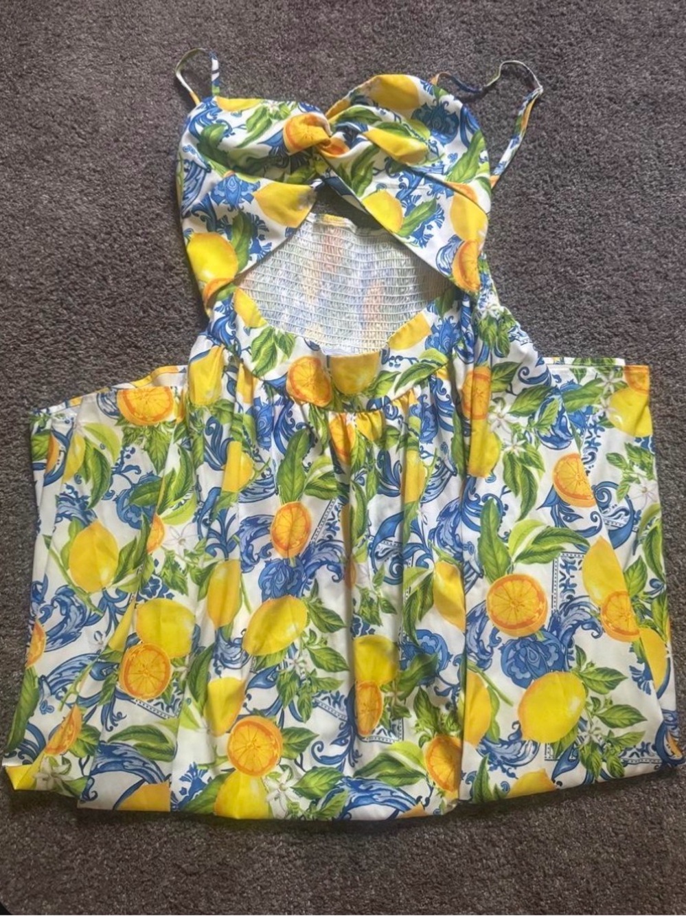Girls Yellow Lemon Print Sundress Top